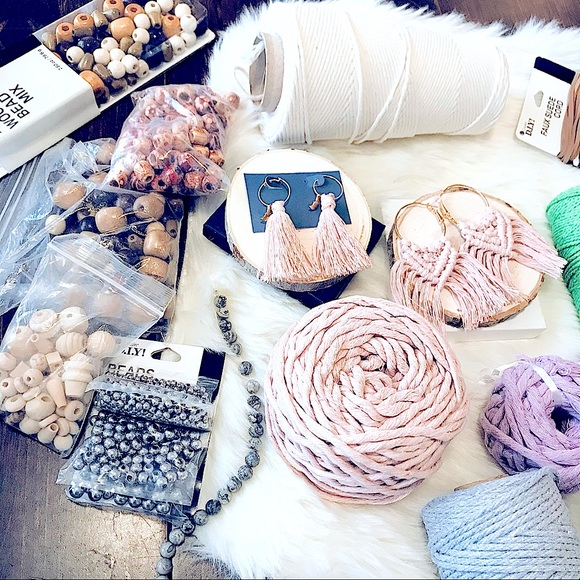 🆕*Macrame Earrings Handmade Teal Cotton Macrame Silver Hoops 4 Bohemian Goddess - Picture 11 of 16